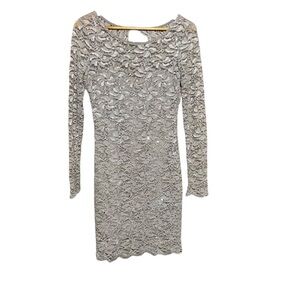 Jump Apparel Floral Lace Bodycon Long-sleeve‎ Dress Champagne Gold Size Medium